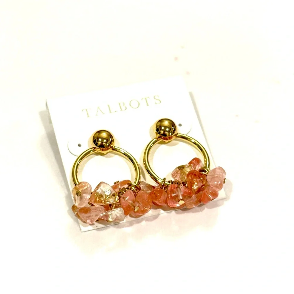 Talbots Pink and Gold Charm Hoop Earrings NWT